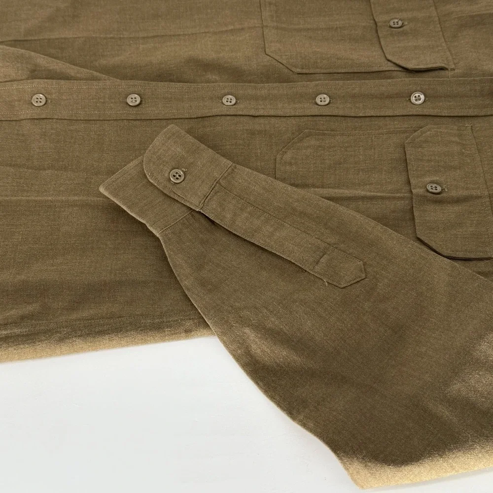 Vintage WWII US Army Officer Wool Shirt Brown Olive 14.5x32 Military
